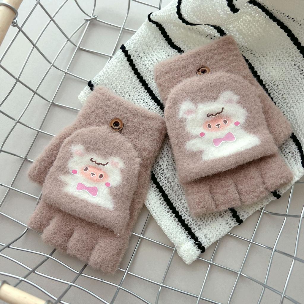 Children's Flip Top Gloves  New Autumn and Winter Cold Proof  Warm and Thickened Five Finger Flip Top Gloves Cartoon Cute