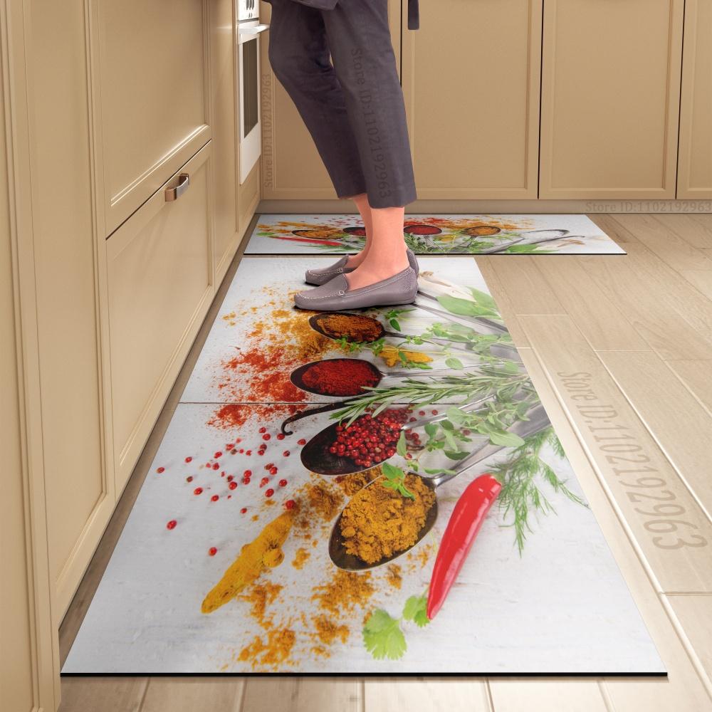 Spice Pattern Kitchen Mat Non-Slip Machine Washable Rug Set for Home Decor Anti-Fatigue Floor Mats Comfort Standing Pad