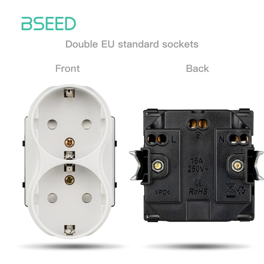 BSEED Matte Plastic Frames EU/French Wall Socket Plug Type-c USB Power Sockets Mechanical Button Switches Function Parts Only