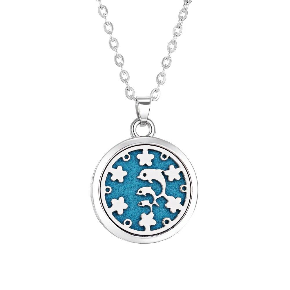 Stainless Steel Fashion Tree of Life Aromatherapy Necklace Essential Oil Diffuser Perfume Locket Pendant Women Jewelry Gift