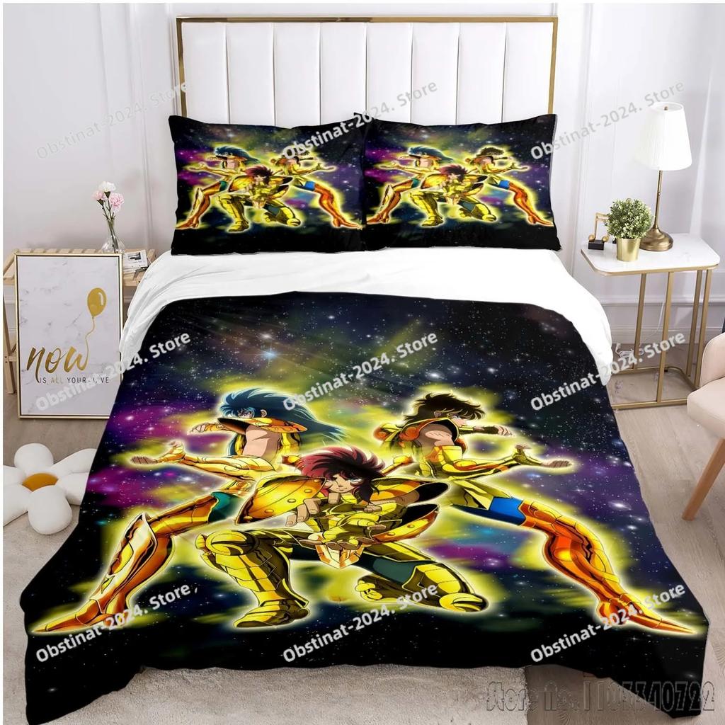 Admire Saint Seiya Pattern Bedding Set Printed Bed Set Duvet Cover Sheet Pillowcase Bed Soft Quilt Cover Full Queen King Size