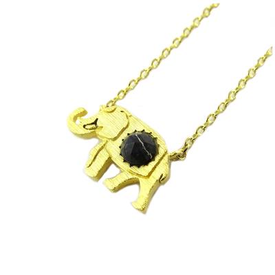 [Q1515] - Handmade Black Gold 'Elephant' Necklace - 15x9 Mm