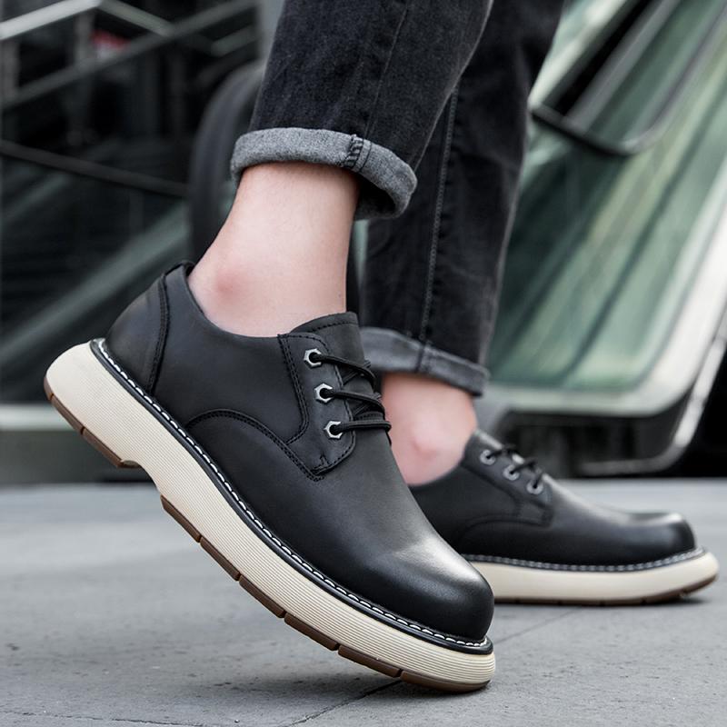 Genuine leather men's shoes Classic minimalist gentleman style Black brown Outdoor leisure business party quality DRESS shoes