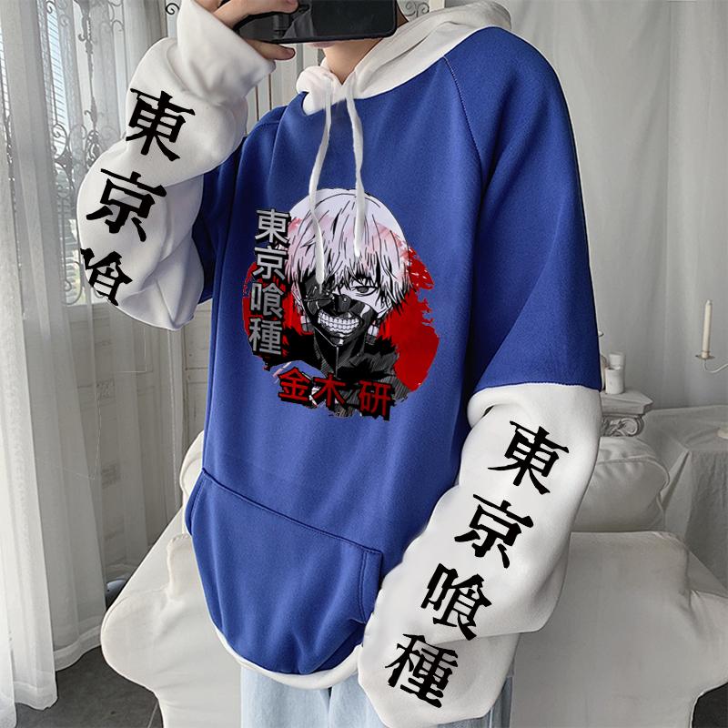 Japan Anime Tokyo Ghoul Hoodies Harajuku Kaneki Ken Head Poster Cartoon Crewneck Fashion Women Loose Patchwork Sweatshirts