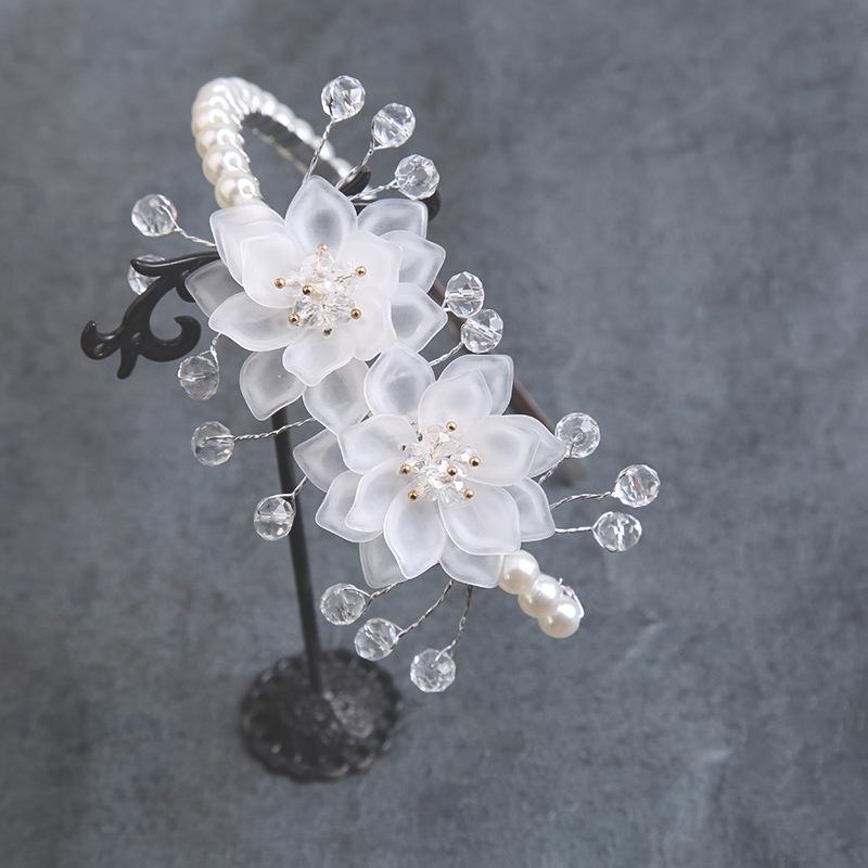 Super fairy headband flower white wreath pearl headband Mori bride crown sweet knot wedding headgear