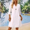 Fashion Summer Spring Solid Color Print 1/2 Sleeves V-Neck Casual Dresses