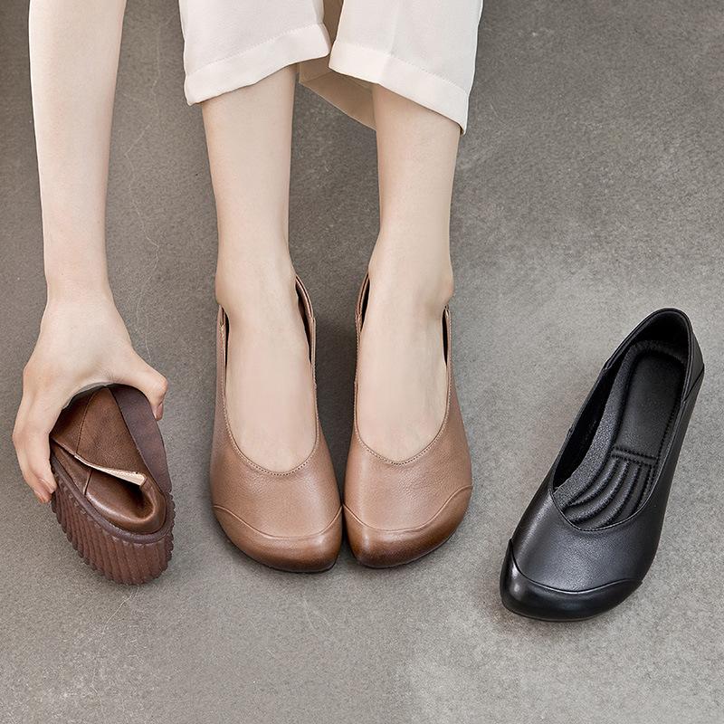 Single Shoes Female Spring Breathable New Simple Wind Commuter Flat Bottom Slip-On Square Head Shallow Mouth Casual Lazy Shoes