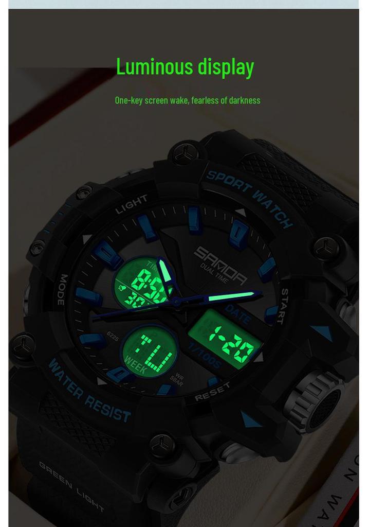 Sanda Dual Display Waterproof Sports Watch: Trendy & Unique Design
