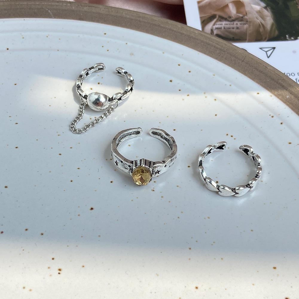 Heart Tassel Adjustable Rings Chain Pendant Ring Romantic Circle Geometric Rings Women Finger Jewelry