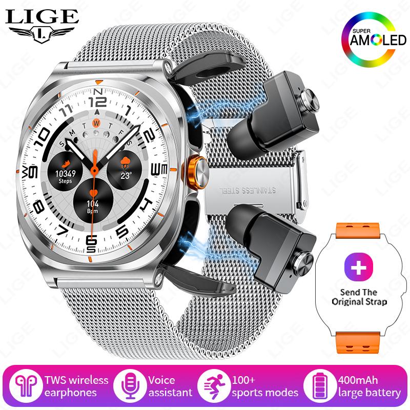 New TWS 2-In-1 Headset Smart Watch Bluetooth Call Men Watches 400mAh Battery Heart Rate Play Music Smartwatch Women