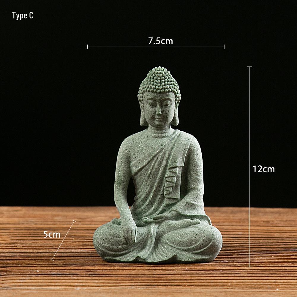 Antique Green Sandstone Buddha Statue: Zen Craftwork Water Feature for Home Decoration & Chinese Tea Pet Ornament.