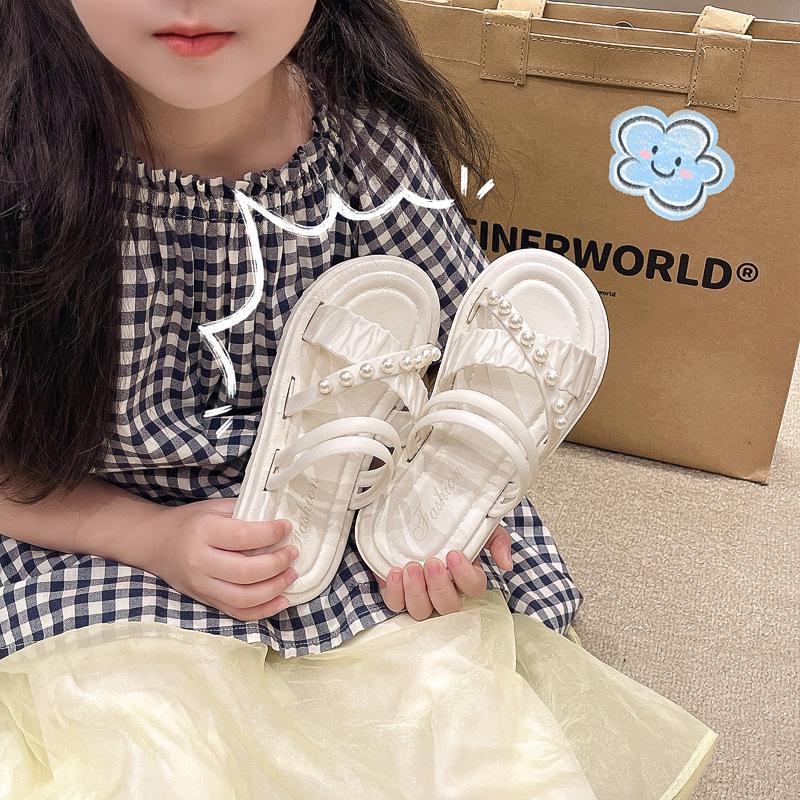 Non-Slip Rhinestone & Pearl Summer Slippers for Little Girls