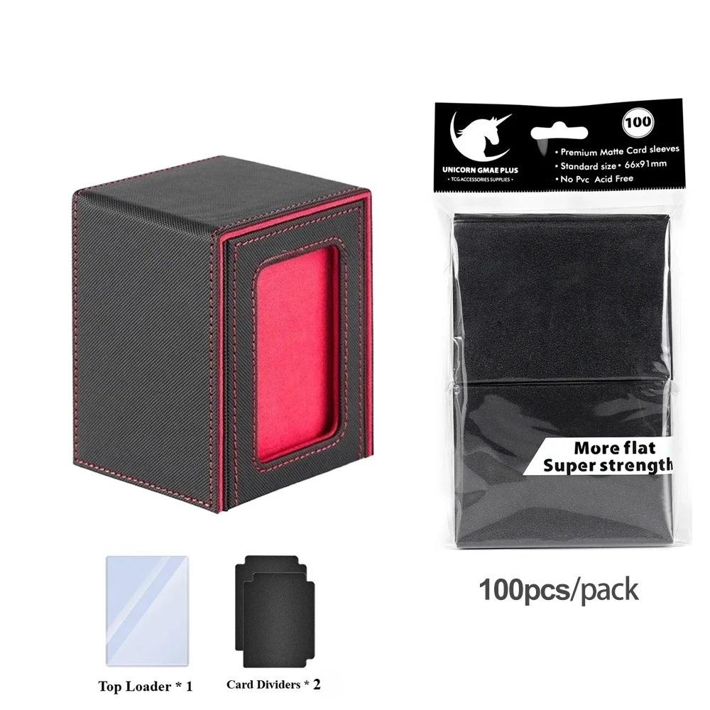 

Card Deck Box for MTG Display Window Trading Card Storage Box and 100pcs Card Sleeves for TCG CCG and 1 Divider and 1 Toploaders