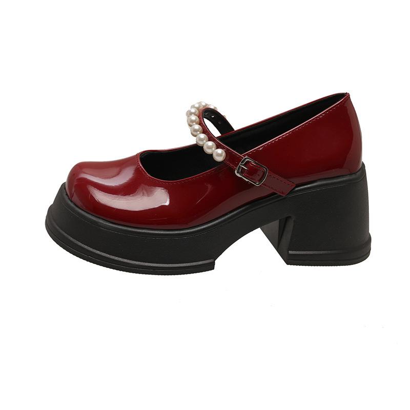 Fashion Comemore Mary Jane Single Shoe Women Spring Autumn Chunky High Heeled Female Shoes Casual Thick Bottom Pearl Retro Loafers Pumps