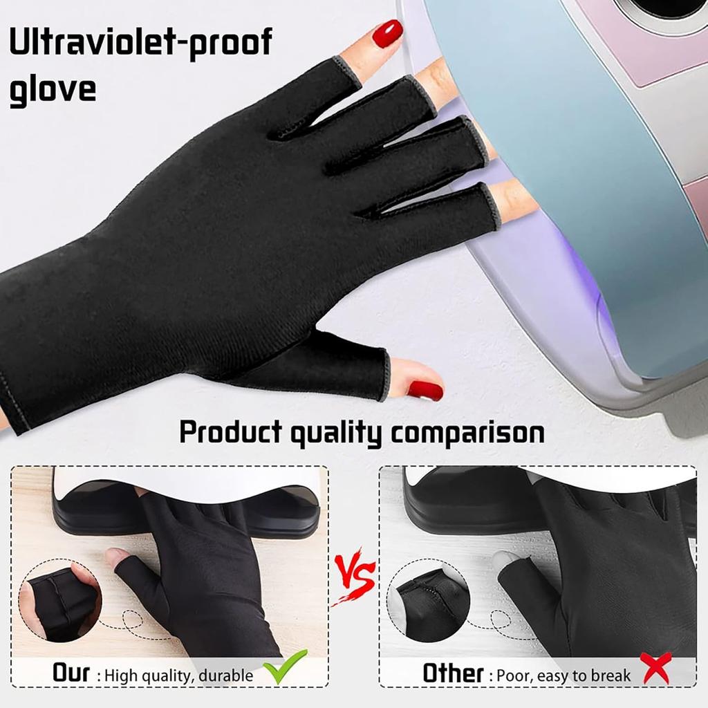 1Pair UV Gloves for Gel Manicures UPF50+ Fingerless UV Light Protection Gloves for Gel Nails Manicure