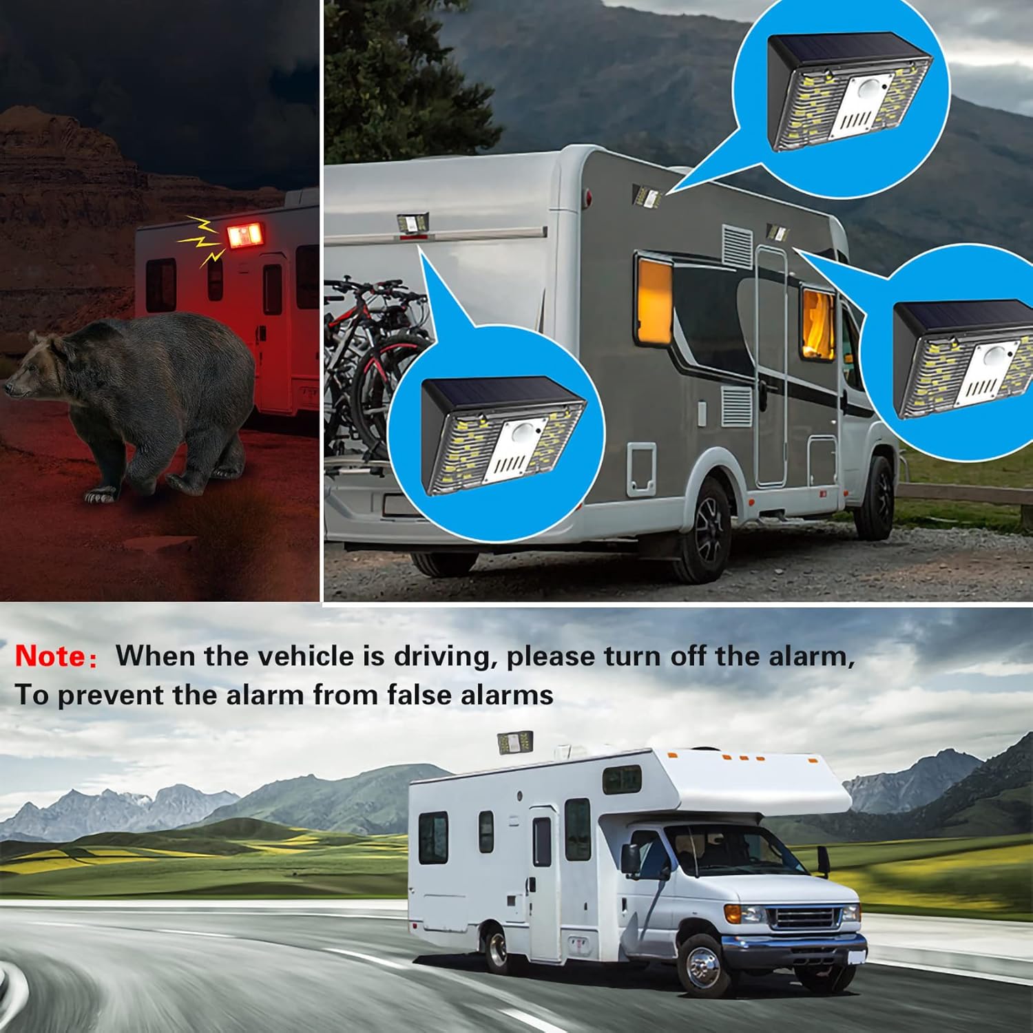 

keeda Уличные солнечные фонари безопасности с датчиком движения, Громкий звук 129 дБ, Солнечная сигнальная лампа с пультом, Водонепроницаемые 3 режима, Стробоскоп для дома на колесах