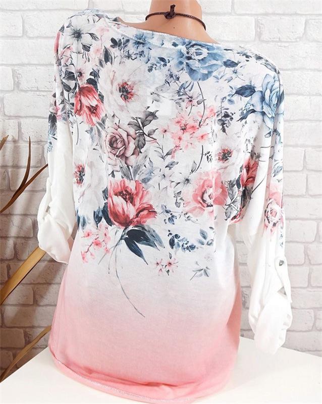 Buy Spring Autumn Gradient Ramp Blouses Pullover Round Neck Printed ...