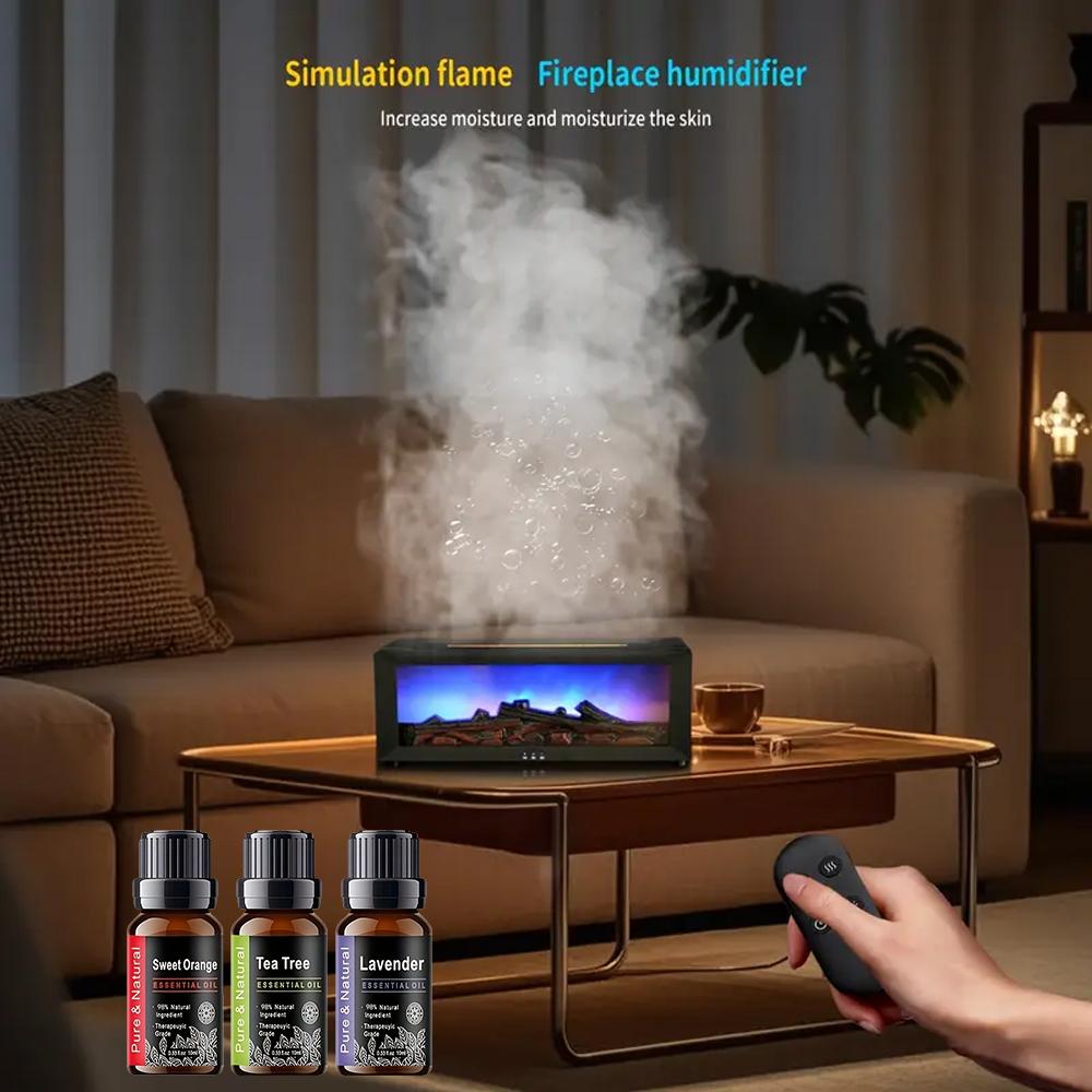 7-Color Fireplace Diffuser  300ml Essential Oil Humidifier with Timer & Remote for Home & Office 300ml
