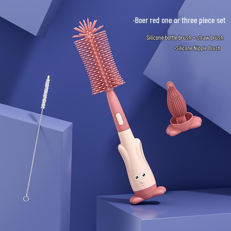 Rotating Silicone Baby Bottle, Nipple, & Straw Cleaning Brush Set
