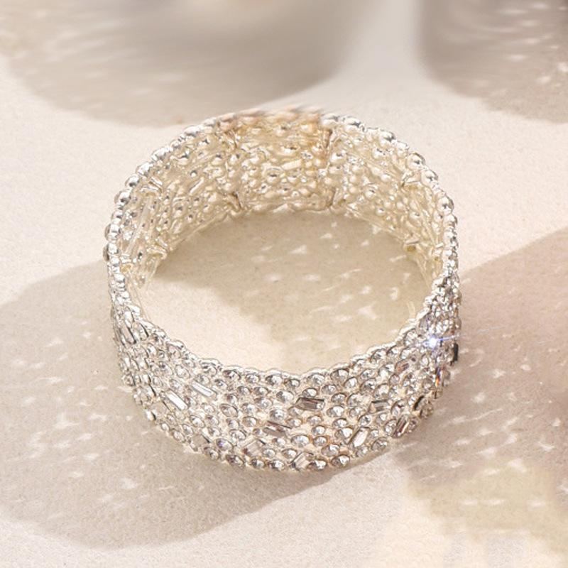 Moda Estilo Europeu e Americano Conjunto de Pulseiras Femininas Personalidade Super Brilhante Design Cravejado de Strass Pulseira de Aba Larga