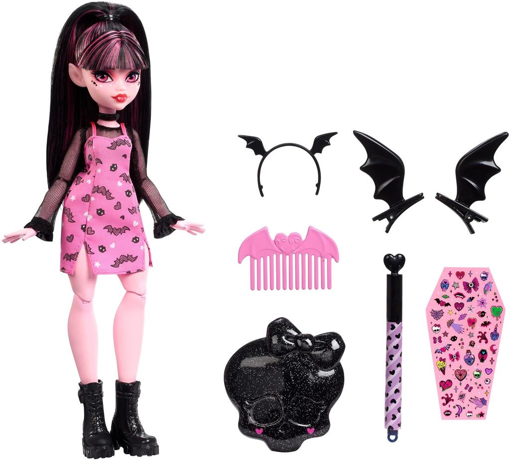 Monster High Doll Draculaura Beauty Kit with Bat Comb Customizable with Stamp Pen Stickers & Accessories, Gore-Ganizer Clips, & Mirror, &
