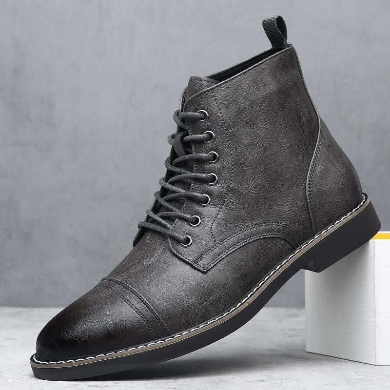 Large Size Men's Leather Boots Fashion Casual Tooling Short Boots Retro High Top Men's Boots Desert Martin Boots Tide