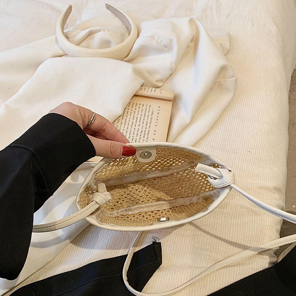 Hollow Out Raffia Bag Pu Leather Weave Straw Crossbody Bag Casual Girls