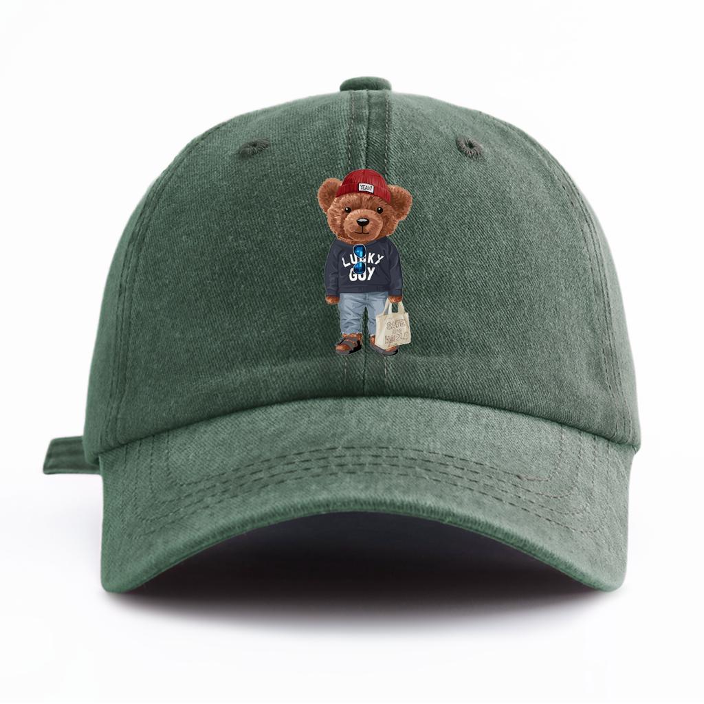 1pc Totebag Bear Print Washed Baseball Cap for Adults  Minimalist Retro Style Casual Soft Adjustable Dad Hat Perfect As Gift