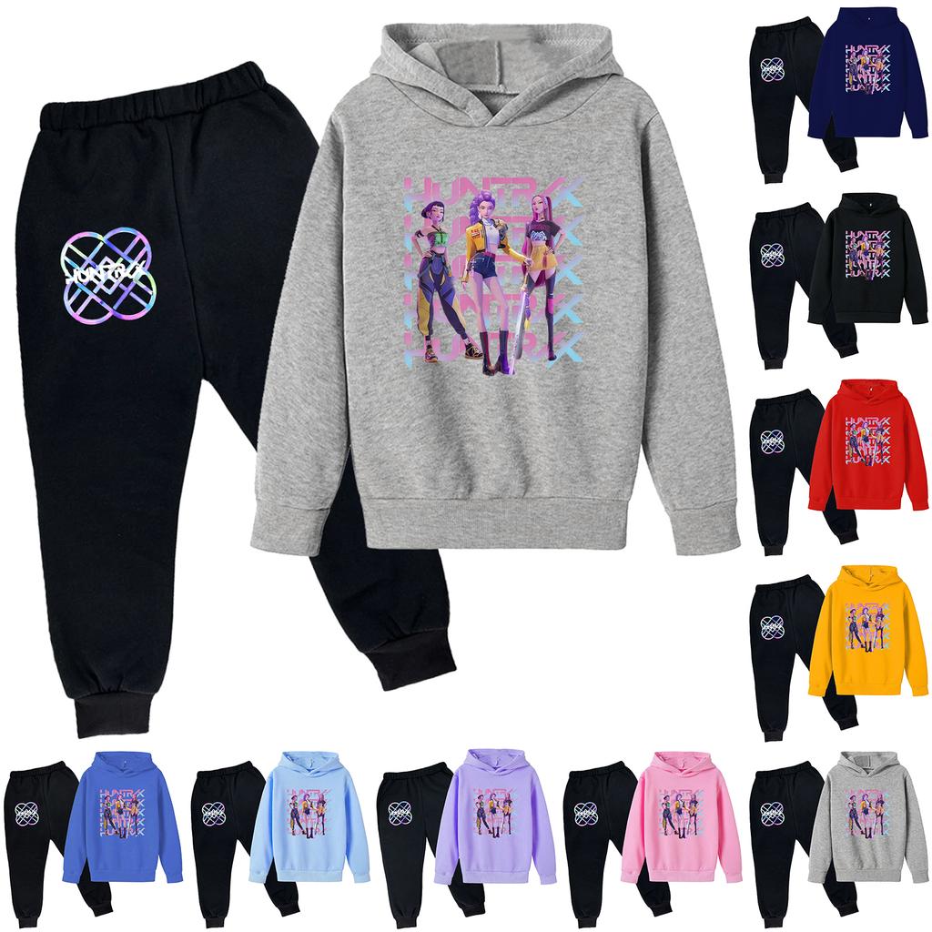 Plush Long Sleeved Pants Loose Pullover Hoodie Set For Children