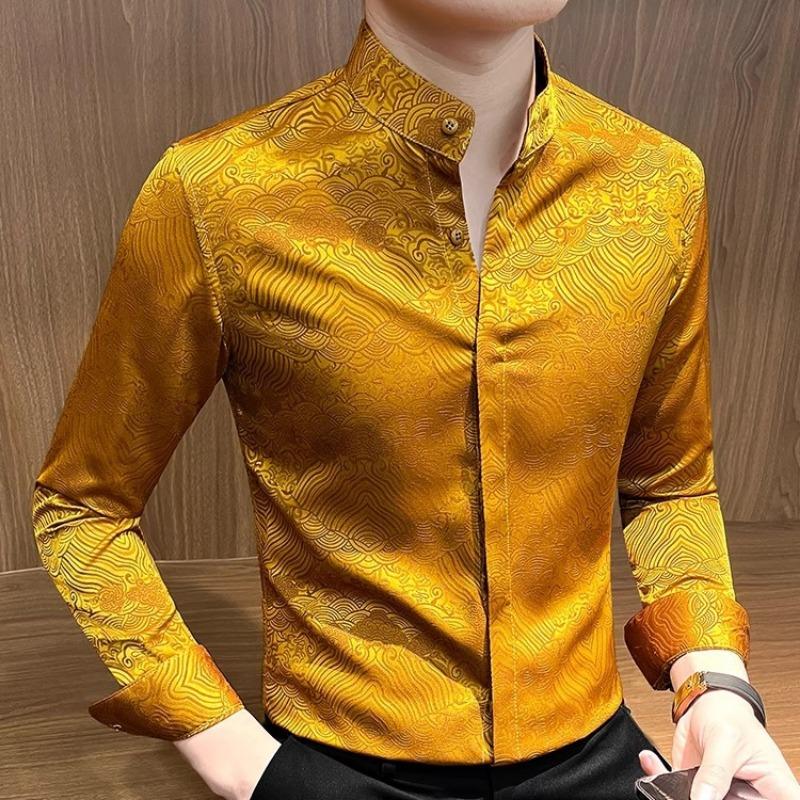 High-end Printed Men Long Sleeve Casual Shirt Spring Autumn Versatile