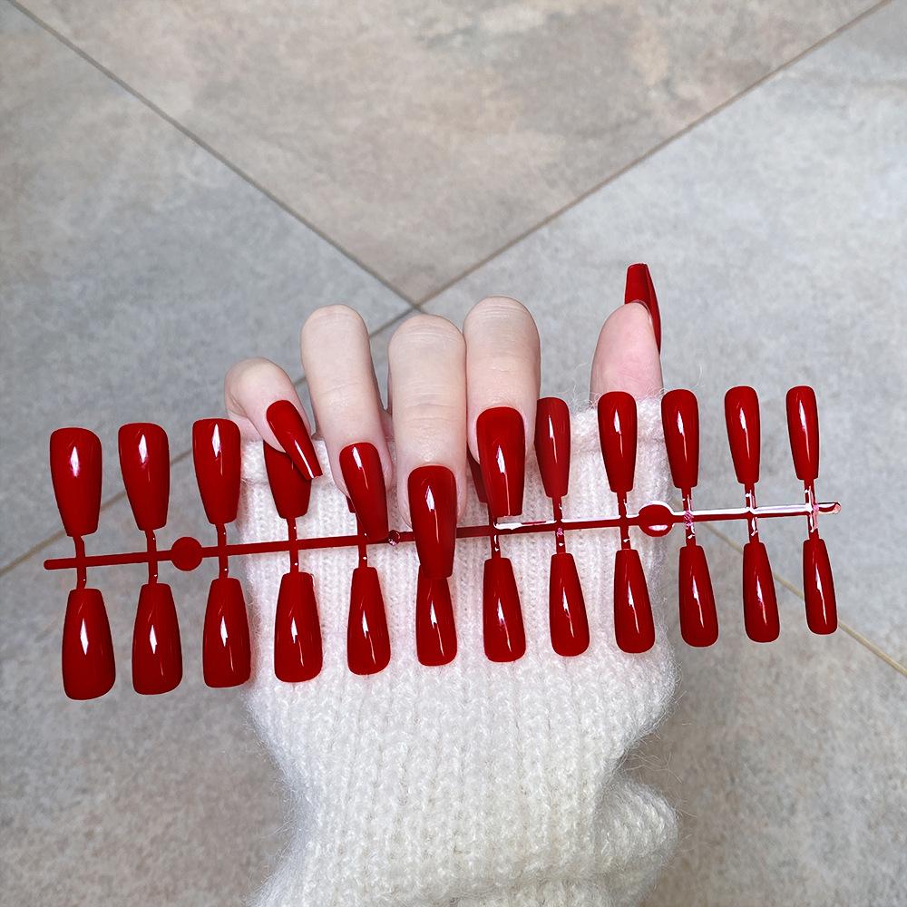 

24 шт./компл. DIY быстрые ногти, однотонные глянцевые длинные балетные накладные ногти, разноцветные полоски, готовая одежда, дизайн ногтей вино красного