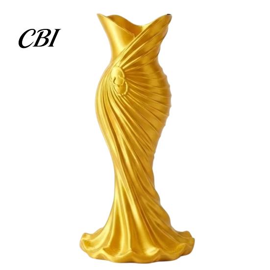 Unique Ornamental Vase 3D Printed Evening Gown Shaped Vase, Elegant Dress Sculpture High-end Texture Flower Pot, Minimalist Home Ornament for Entryway
