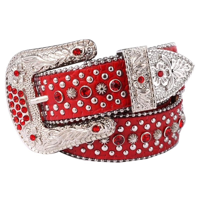 Rhinestones Studded Western Leather Belt Bling Waist Belts for Dresses Pants