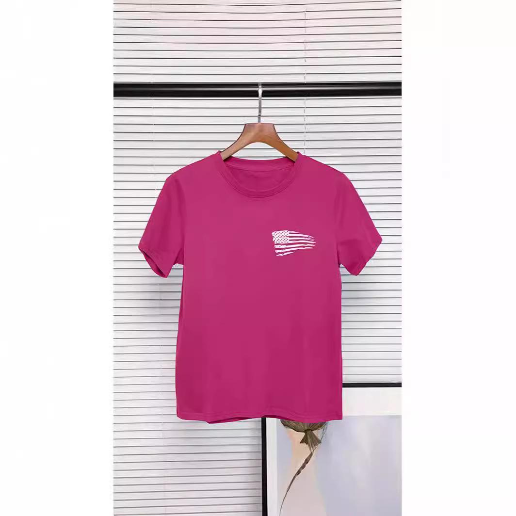 

3D Independence Day Flag Print Women s Top with Round Neck and Short Sleeves 4XL