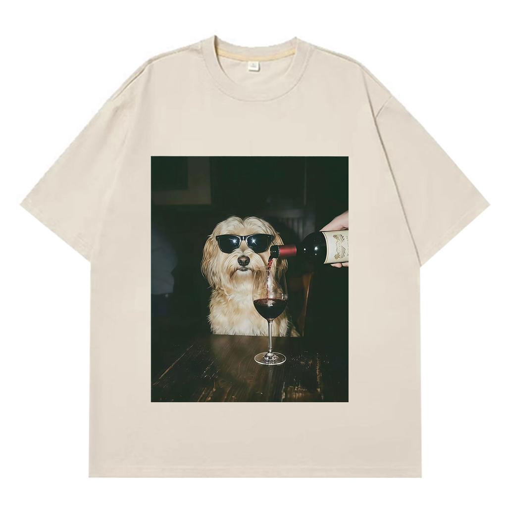 Bere Birra Cane Divertente Meme Grafica Magliette Unisex Unisex Moda Vintage T-shirt Manica Corta Larga Casual Cotone T-shirt Streetwear