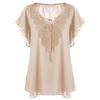 Lace V Neck Loose Women Blouse Large Size Lace-up Short Sleeve Shirts Ladies Solid Color Loose Sweet Office Elegant Fashion Simple Clothing
