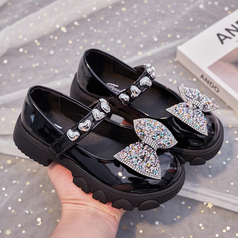 Spring & Autumn New Girls' Rhinestone Soft-soled Leather Shoes Round-toe Versatile Shallow Mary Jane Casual Kids Fashion PU