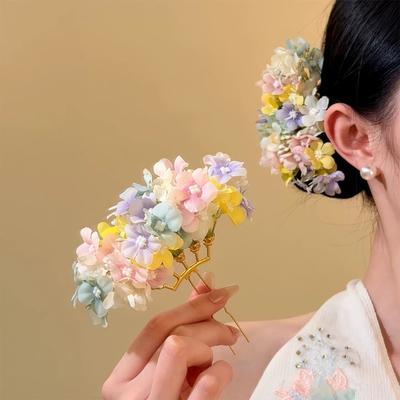 Bohemian Flower Hair Stick Colorful Bride Hair Accessories Vintage Side Clip  Daily