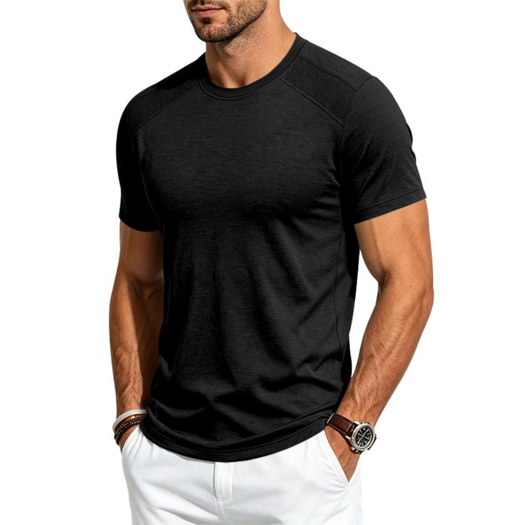 Men's Quick Dry Short Sleeve T-Shirt Athletic Round Neck Cotton Linen Breathable for Gym Running Training