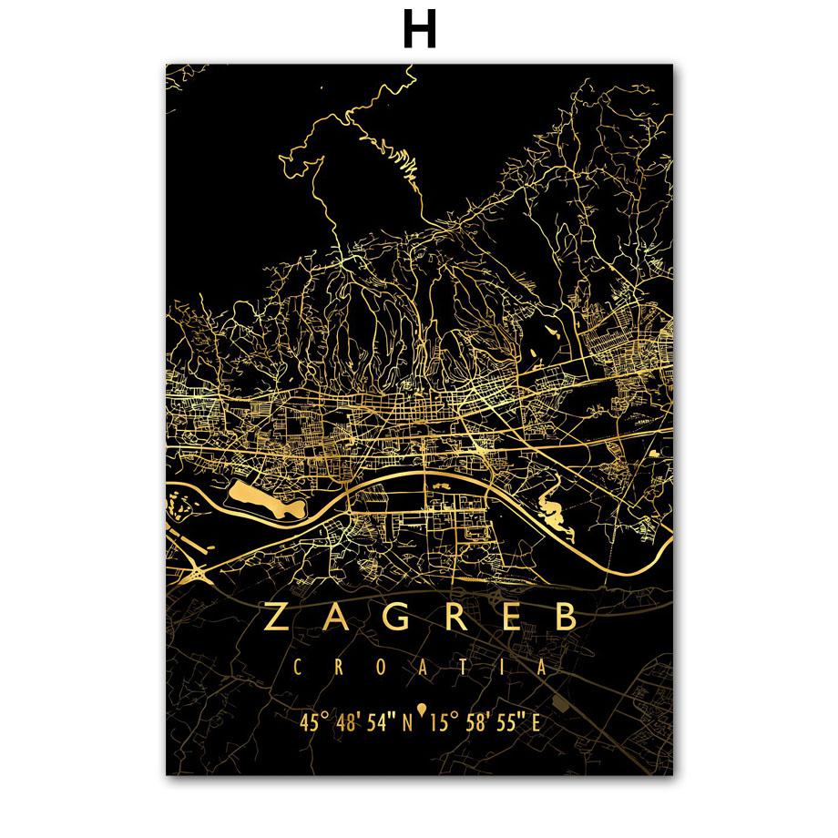 Wall Art Canvas Painting Croatia Cyprus Europe Black Golden Map Living Room Decoration Posters And Prints Clib Bar Wall Pictures