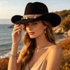 Hot-selling Hats Women's Ethnic Style Colorful Rope Decorative Felt Hat Vacation Travel Versatile Literary Retro Cowboy Hat