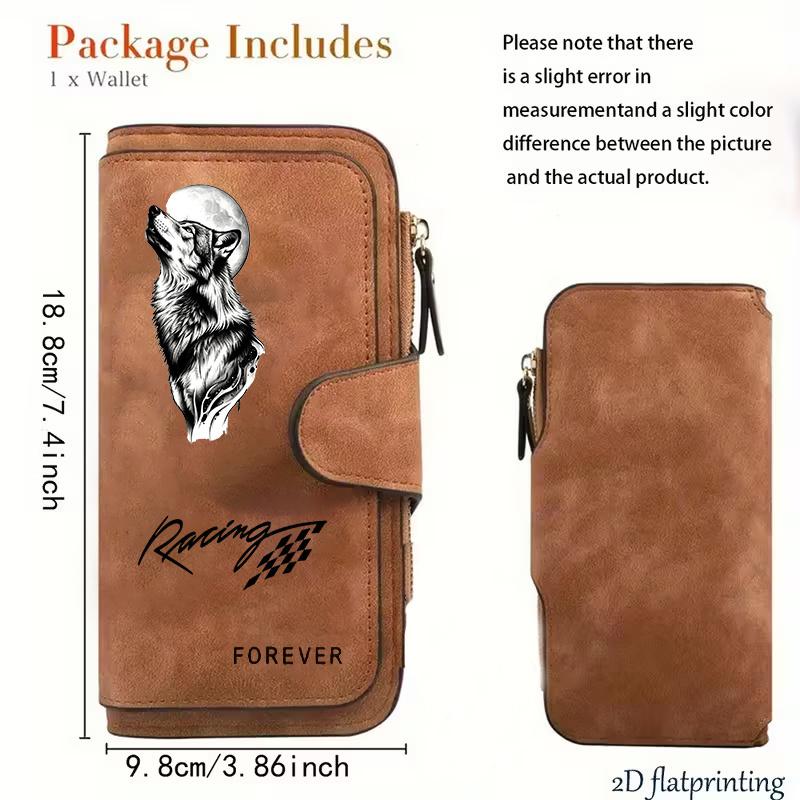 New Women's Long Wallet with Cute Wolf Pattern Multifunctional Portable Snap Coin Purse Perfect Birthday Gift for Female Friends Suitable for