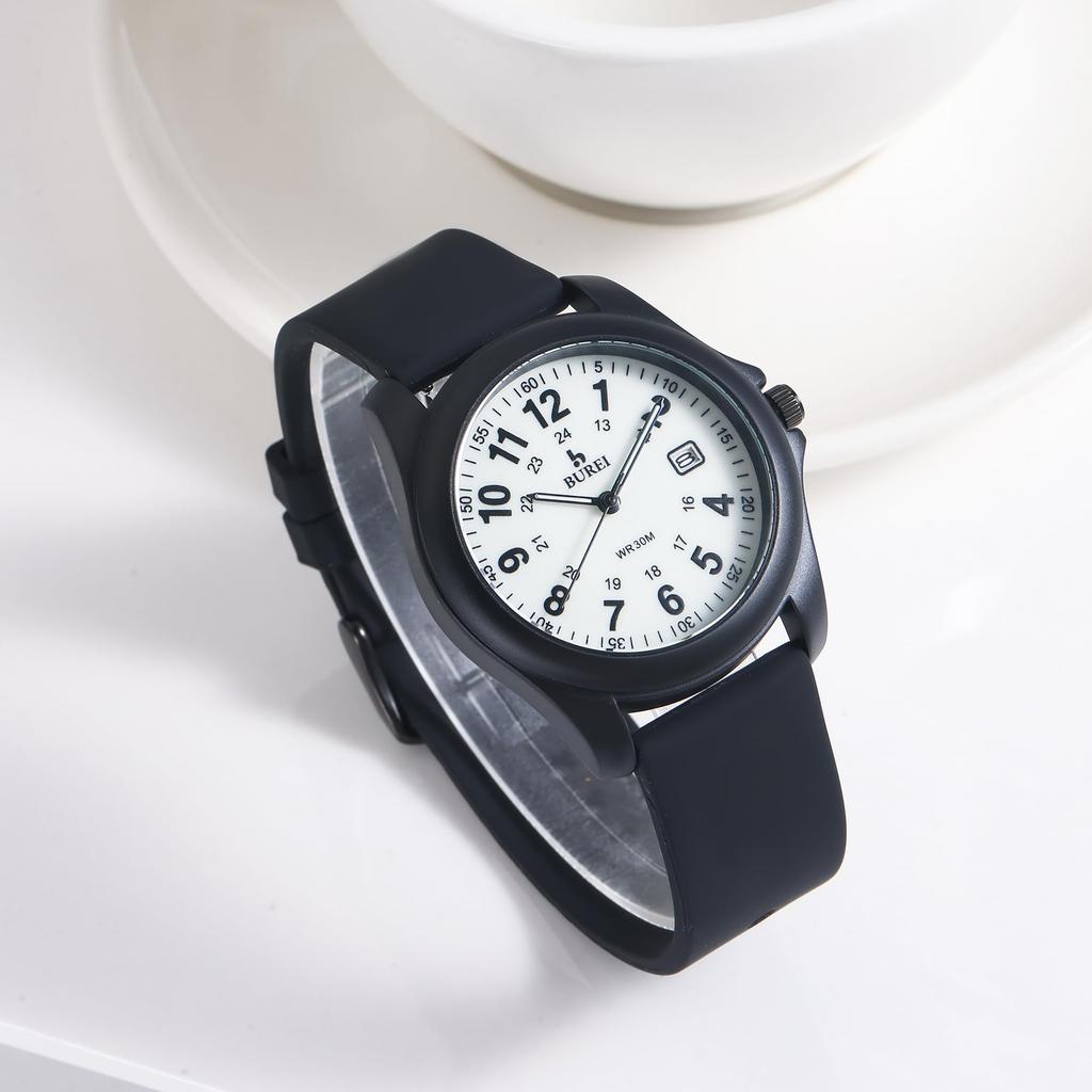 Quartz Analog Simple Quartz Watch with Black Silicone Popular Gift [BUREI] Men's Date, Waterproof, Luminous, Lightweight, Strap, Unisex, Stylish,