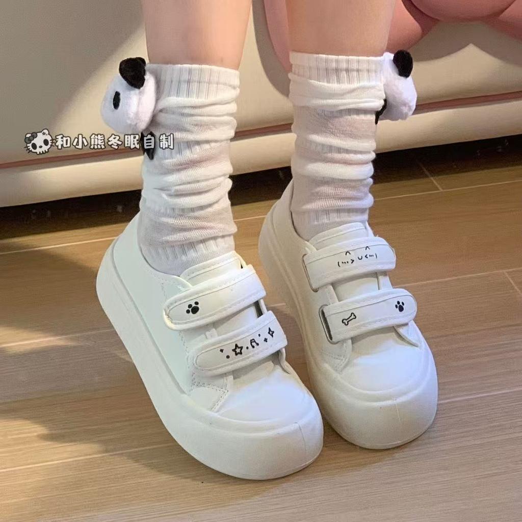 Velcro Ugly Cute Casual Platform Leather Shoes Spring Ins Campus Wind Shoes