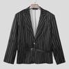 INCERUN Men Deep V Neck Long Sleeve One Button Striped Thin Blazer Short Coats