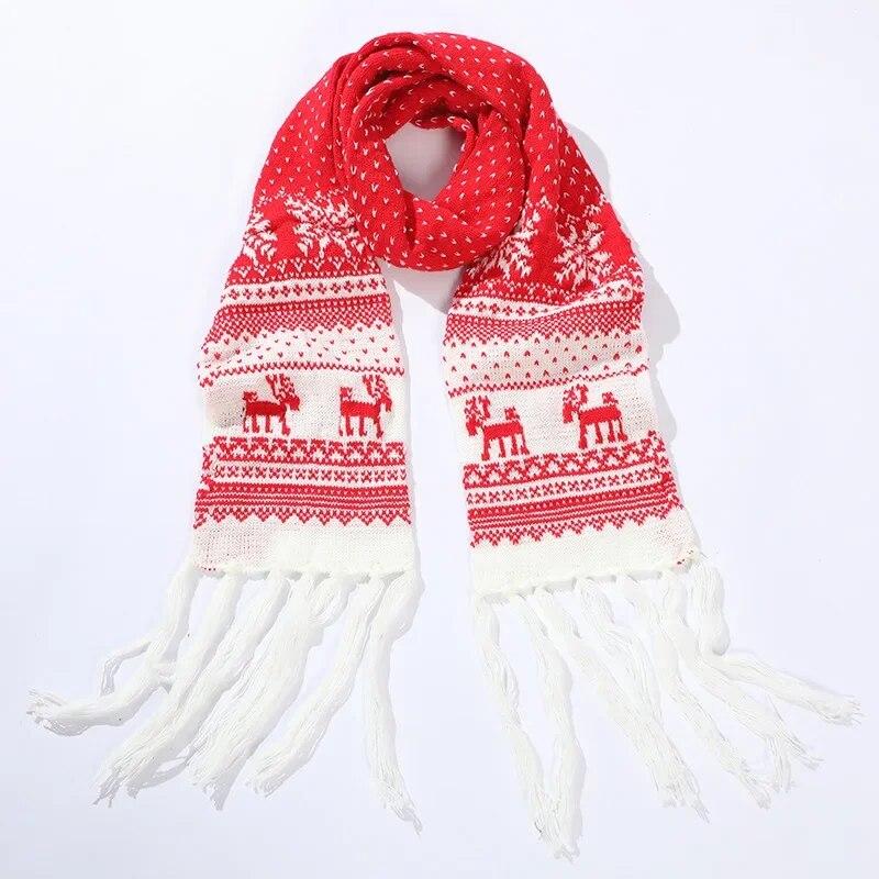 Christmas Scarves Cartoon Reindeer Snowflake Red/Black Warm Scarf Man And Woman Christmas Scarves