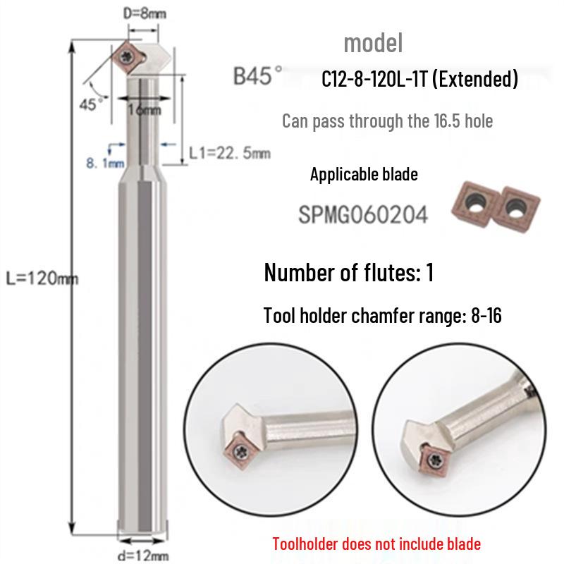 45° CNC Insertable Inner/Outer Chamfer Tool with Up/Down Back-Reaming Holder
