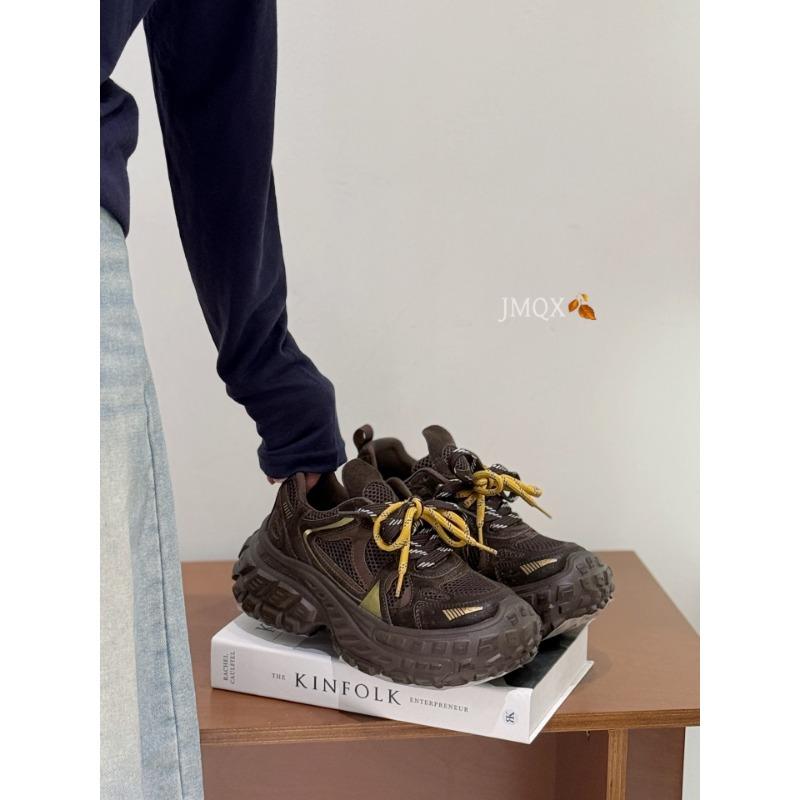 Leather Double Shoelaces Dad Shoes Women's Autumn New Thick-soled Heightening Women's Fashion Versatile Casual Sports Shoes Tide