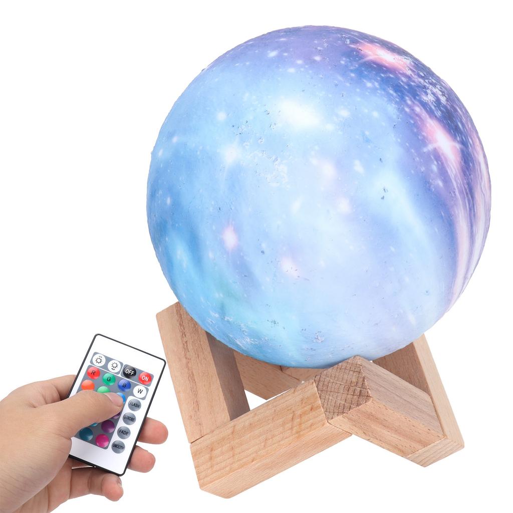 Mini LED Moon Lamp USB Charging 16‑Colors Remote Night Light with Wood Stand Birthday Gift
