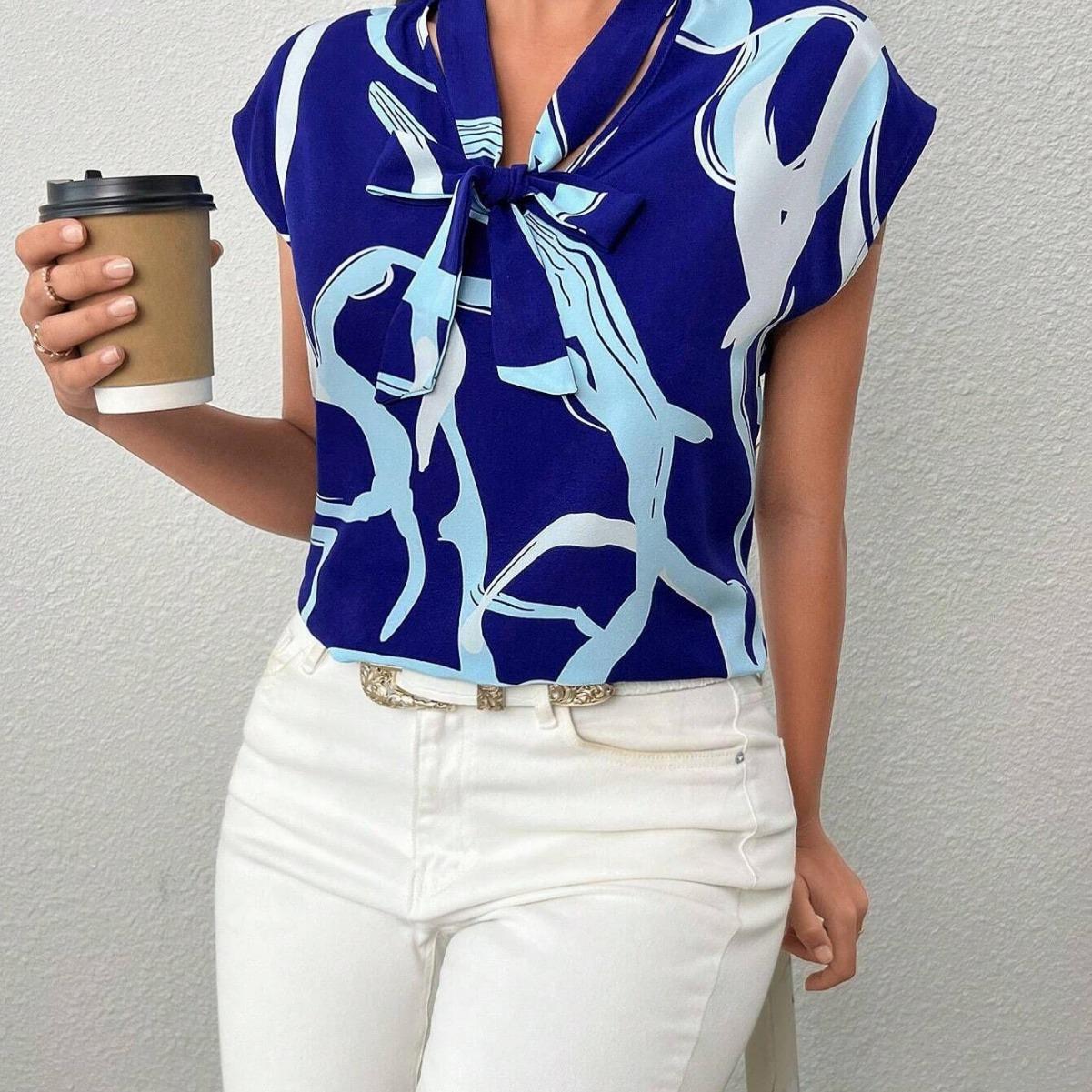 

Женская рубашка с нерегулярным галстуком-бабочкой и принтом XXL синий